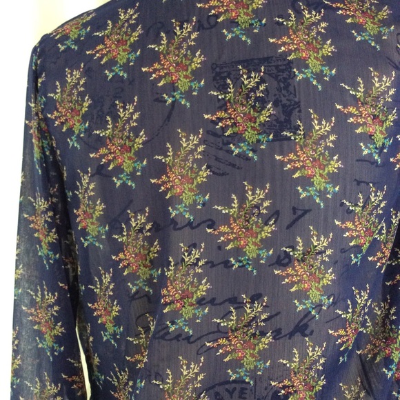 Charming Charlie Navy Floral Semi Sheer Blouse S - Picture 7 of 9